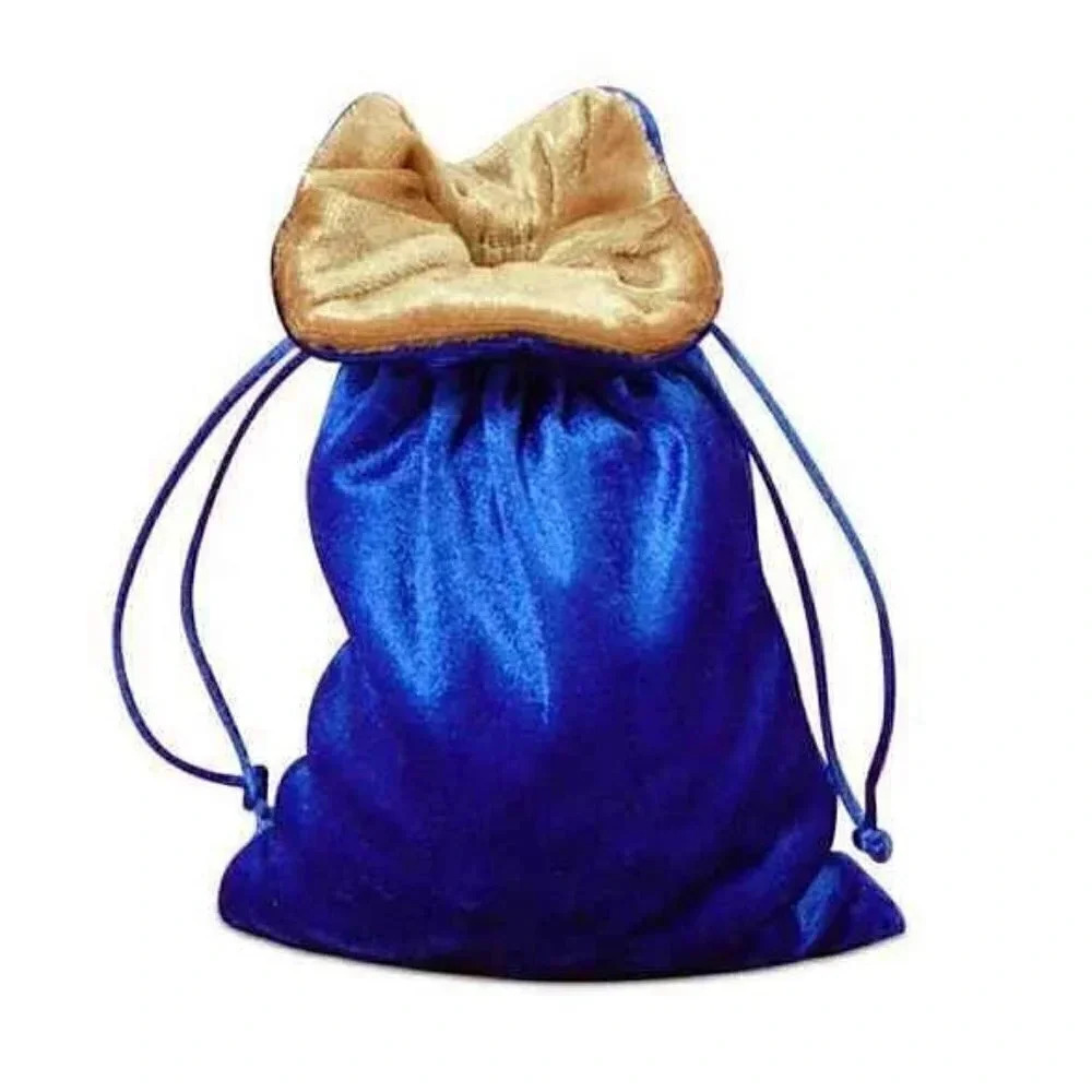 Blue Gold Velvet Drawstring Bag Like New Condition